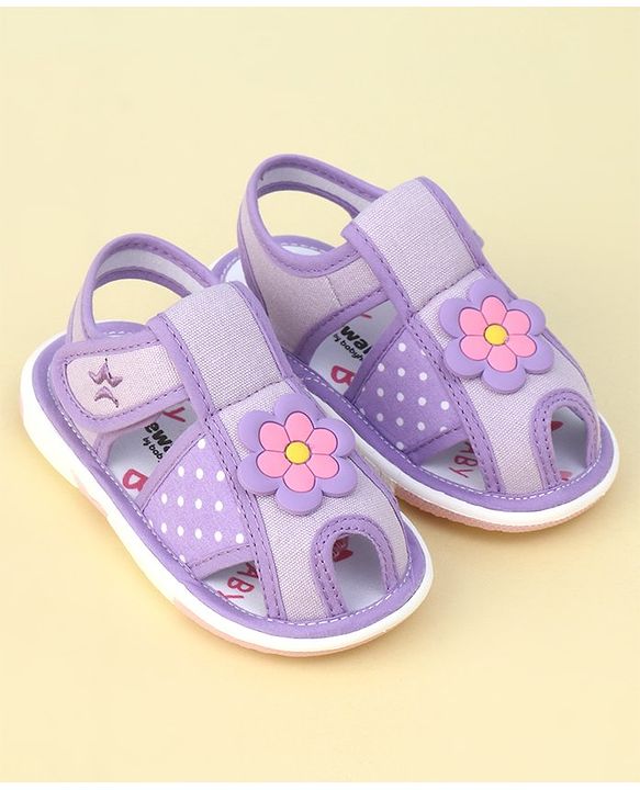 Cute Walk by Babyhug Velcro Closure Sandals with Floral Applique  - Purple