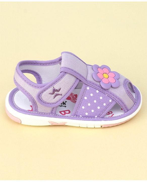 Cute Walk by Babyhug Velcro Closure Sandals with Floral Applique  - Purple
