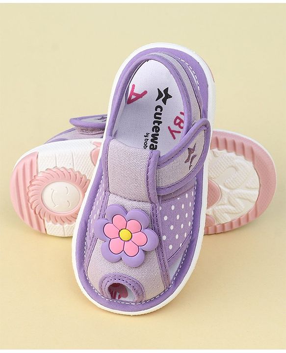 Cute Walk by Babyhug Velcro Closure Sandals with Floral Applique  - Purple