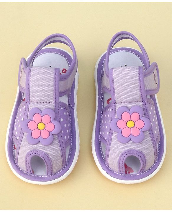 Cute Walk by Babyhug Velcro Closure Sandals with Floral Applique  - Purple