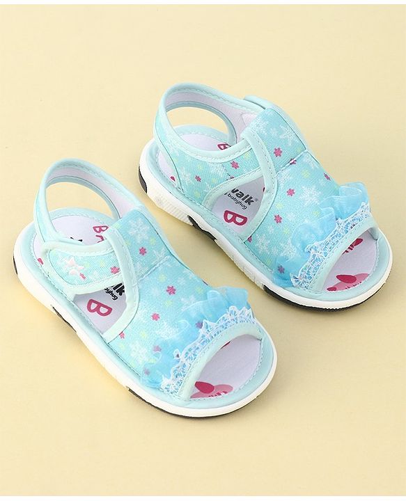 Cute Walk By Babyhug Sandals With Velcro Closure & Mesh Detailing - Aqua Blue