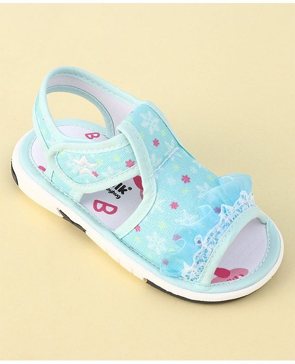 Cute Walk By Babyhug Sandals With Velcro Closure & Mesh Detailing - Aqua Blue