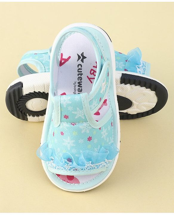 Cute Walk By Babyhug Sandals With Velcro Closure & Mesh Detailing - Aqua Blue