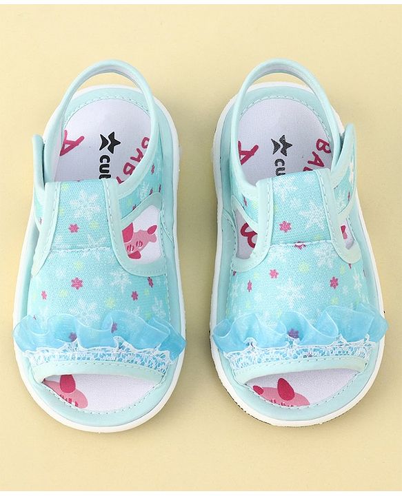 Cute Walk By Babyhug Sandals With Velcro Closure & Mesh Detailing - Aqua Blue