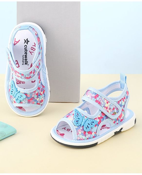 Cute Walk by Babyhug Velcro Closure Sandals with Butterfly Applique  - Blue