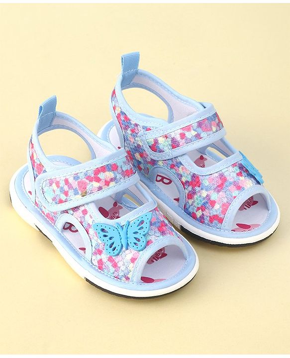 Cute Walk by Babyhug Velcro Closure Sandals with Butterfly Applique  - Blue