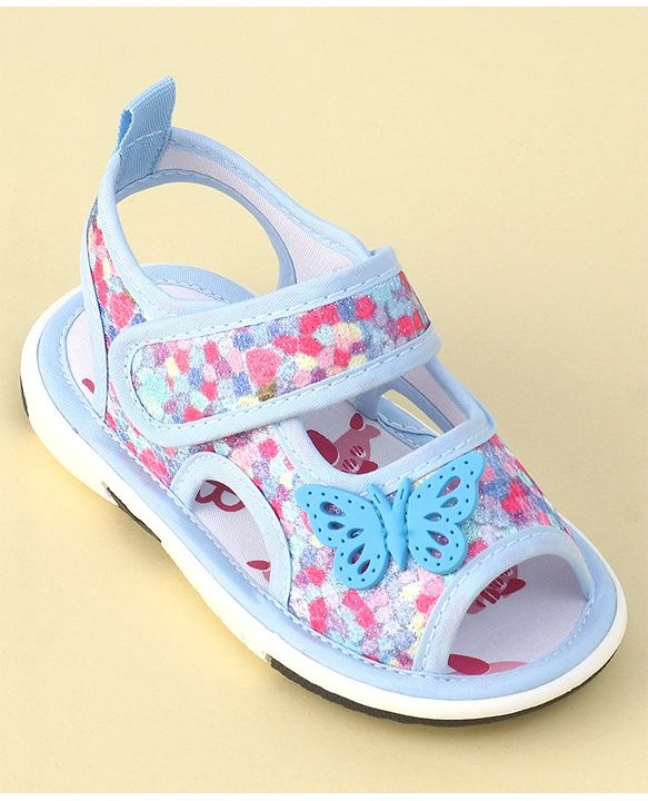Cute Walk by Babyhug Velcro Closure Sandals with Butterfly Applique  - Blue