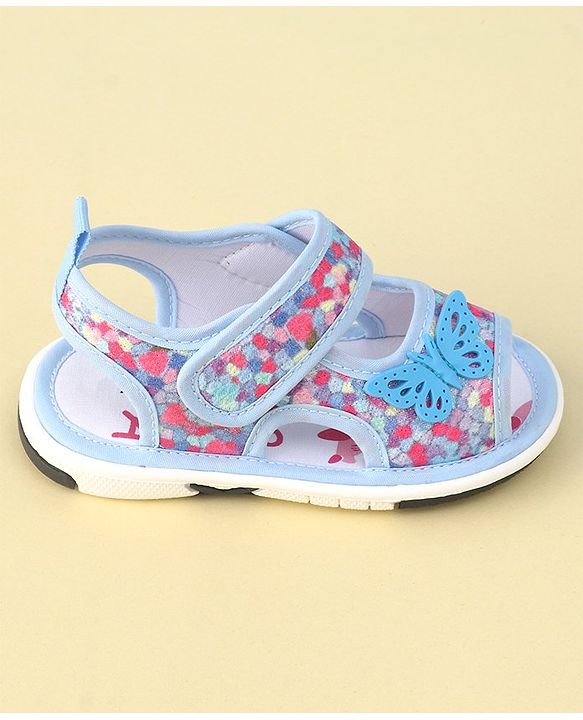 Cute Walk by Babyhug Velcro Closure Sandals with Butterfly Applique  - Blue