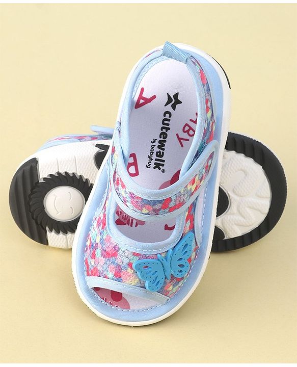 Cute Walk by Babyhug Velcro Closure Sandals with Butterfly Applique  - Blue