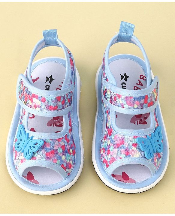 Cute Walk by Babyhug Velcro Closure Sandals with Butterfly Applique  - Blue