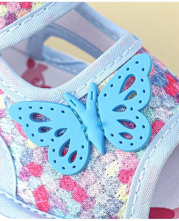 Cute Walk by Babyhug Velcro Closure Sandals with Butterfly Applique  - Blue