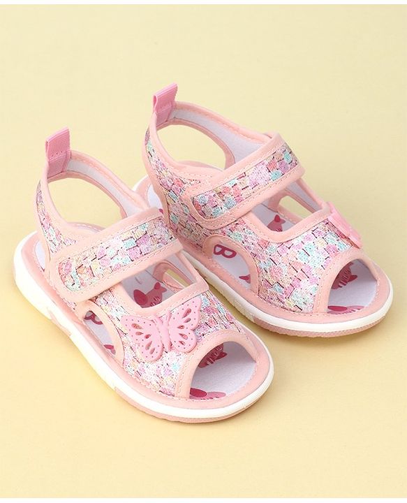 Cute Walk by Babyhug Velcro Closure Sandals with Butterfly Applique  - Light Pink