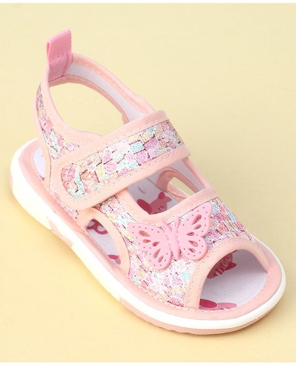 Cute Walk by Babyhug Velcro Closure Sandals with Butterfly Applique  - Light Pink