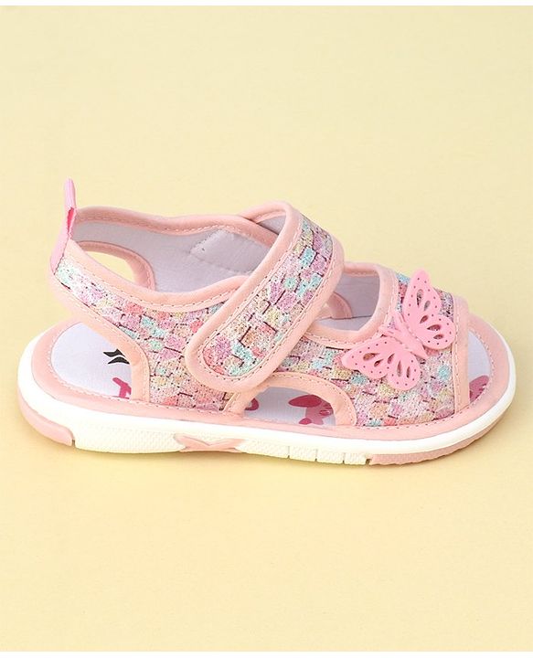 Cute Walk by Babyhug Velcro Closure Sandals with Butterfly Applique  - Light Pink