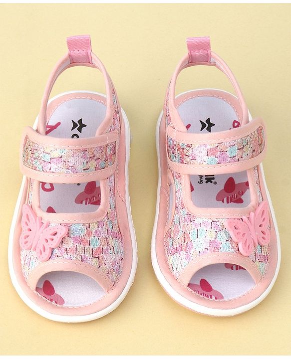 Cute Walk by Babyhug Velcro Closure Sandals with Butterfly Applique  - Light Pink
