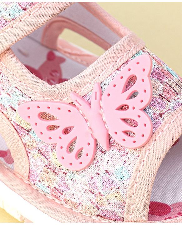 Cute Walk by Babyhug Velcro Closure Sandals with Butterfly Applique  - Light Pink