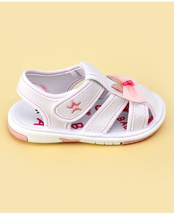 Cute Walk by Babyhug Sandals with Velcro Closure Bow Applique - White(May Very Bow Color)