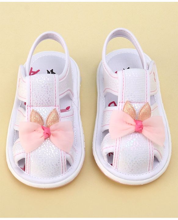 Cute Walk by Babyhug Sandals with Velcro Closure Bow Applique - White(May Very Bow Color)