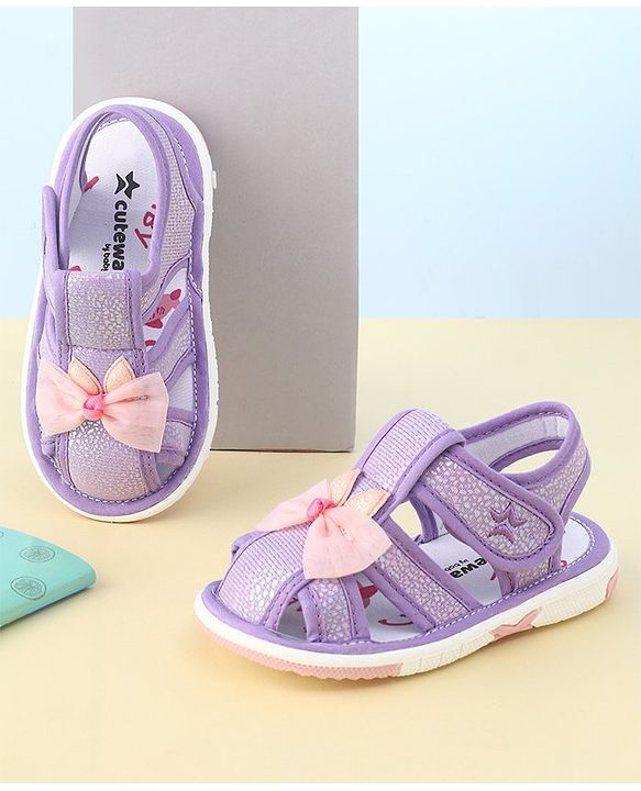 Cute Walk by Babyhug Sandals with Velcro Closure Bow Applique - Purple(May Very Bow Color)