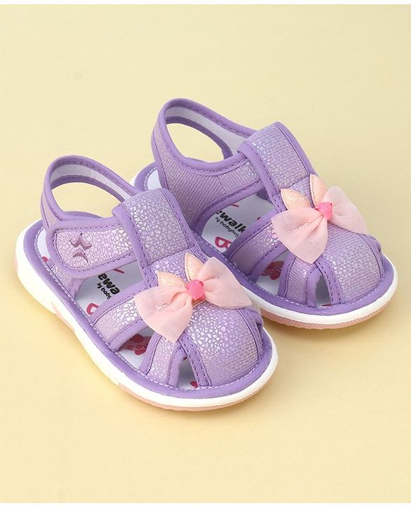 Cute Walk by Babyhug Sandals with Velcro Closure Bow Applique - Purple(May Very Bow Color)