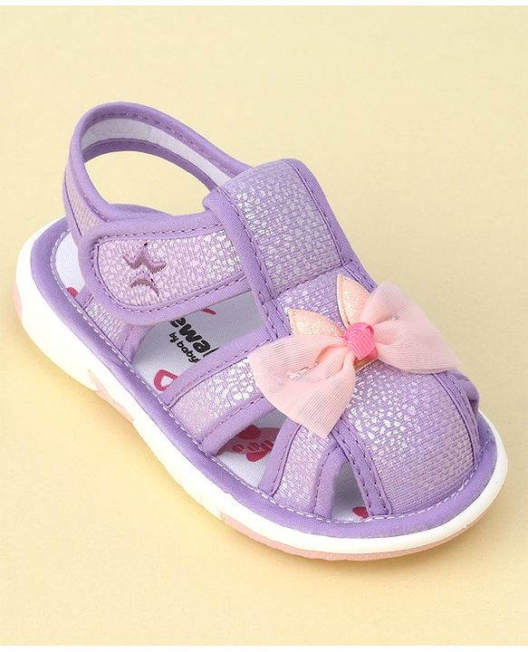 Cute Walk by Babyhug Sandals with Velcro Closure Bow Applique - Purple(May Very Bow Color)
