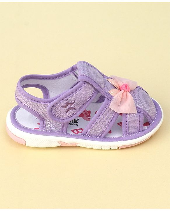Cute Walk by Babyhug Sandals with Velcro Closure Bow Applique - Purple(May Very Bow Color)