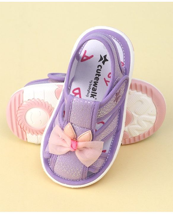 Cute Walk by Babyhug Sandals with Velcro Closure Bow Applique - Purple(May Very Bow Color)