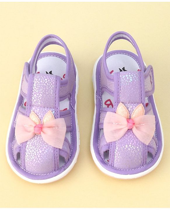 Cute Walk by Babyhug Sandals with Velcro Closure Bow Applique - Purple(May Very Bow Color)