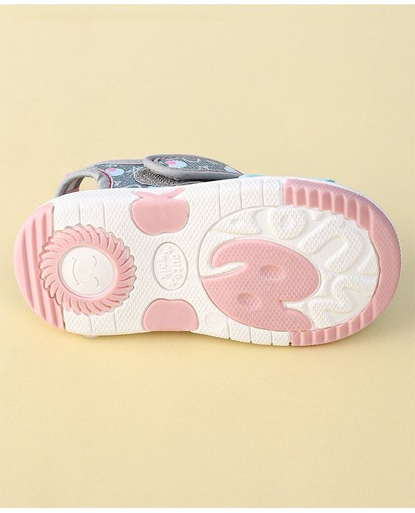 Cute Walk By Babyhug Sandals With Velcro Closure & Bow Applique - Grey