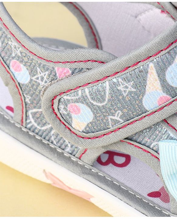 Cute Walk By Babyhug Sandals With Velcro Closure & Bow Applique - Grey