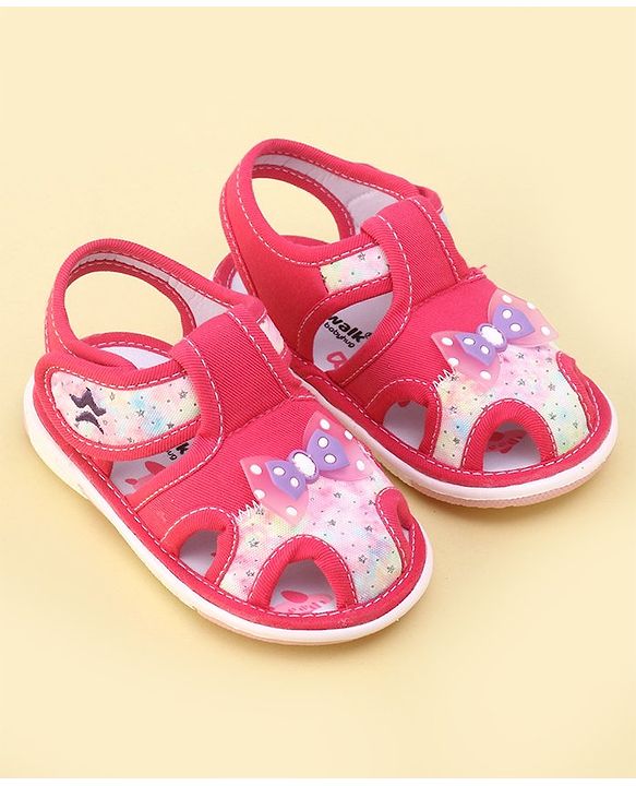 Cute Walk By Babyhug Sandals With Velcro Closure & Bow Applique - Fuchsia