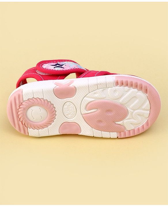 Cute Walk By Babyhug Sandals With Velcro Closure & Bow Applique - Fuchsia