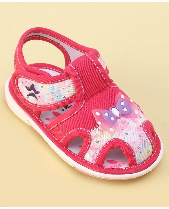 Cute Walk By Babyhug Sandals With Velcro Closure & Bow Applique - Fuchsia