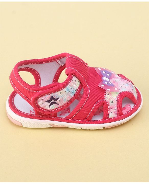 Cute Walk By Babyhug Sandals With Velcro Closure & Bow Applique - Fuchsia