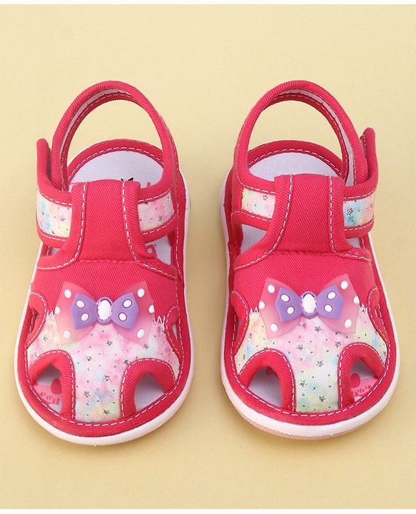 Cute Walk By Babyhug Sandals With Velcro Closure & Bow Applique - Fuchsia