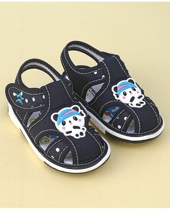 Cute Walk by Babyhug Slip On Sandals with Velcro Closure & Panda Applique - Blue