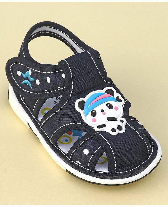 Cute Walk by Babyhug Slip On Sandals with Velcro Closure & Panda Applique - Blue