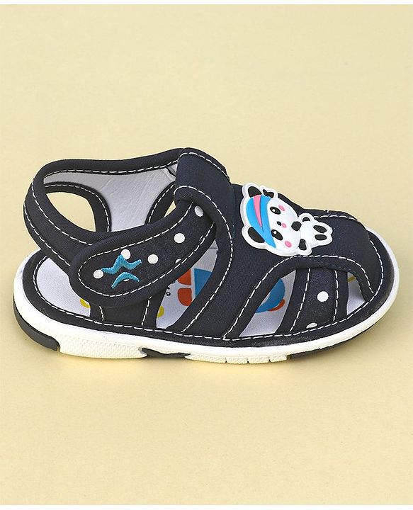 Cute Walk by Babyhug Slip On Sandals with Velcro Closure & Panda Applique - Blue