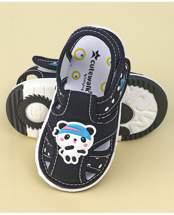 Cute Walk by Babyhug Slip On Sandals with Velcro Closure & Panda Applique - Blue