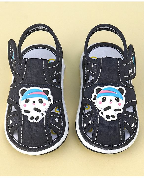 Cute Walk by Babyhug Slip On Sandals with Velcro Closure & Panda Applique - Blue