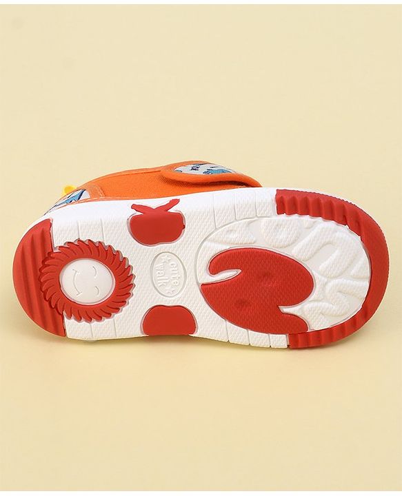 Cute Walk By Babyhug Sandals With Velcro Closure & Dino Print - Orange