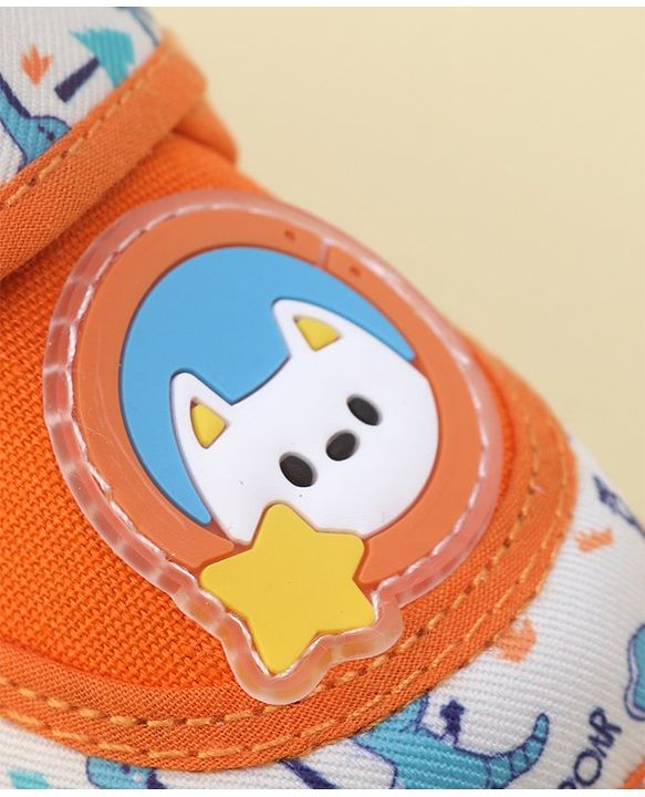 Cute Walk By Babyhug Sandals With Velcro Closure & Dino Print - Orange