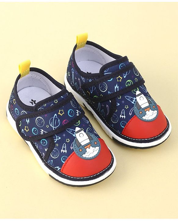 Cute Walk By Babyhug Sandals With Velcro Closure & Space Theme Detailing - Navy Blue