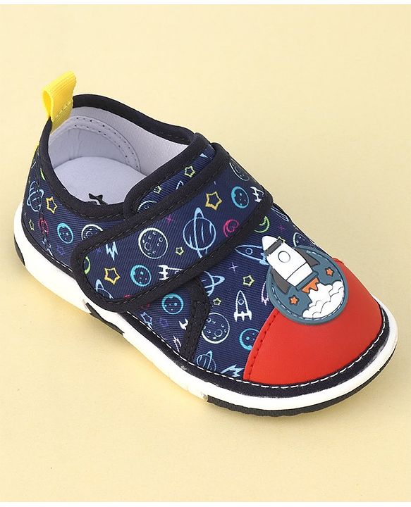 Cute Walk By Babyhug Sandals With Velcro Closure & Space Theme Detailing - Navy Blue