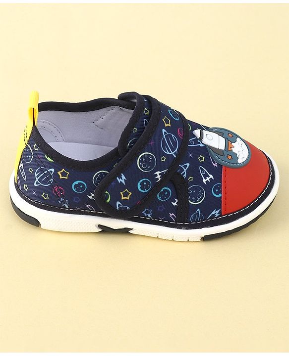 Cute Walk By Babyhug Sandals With Velcro Closure & Space Theme Detailing - Navy Blue