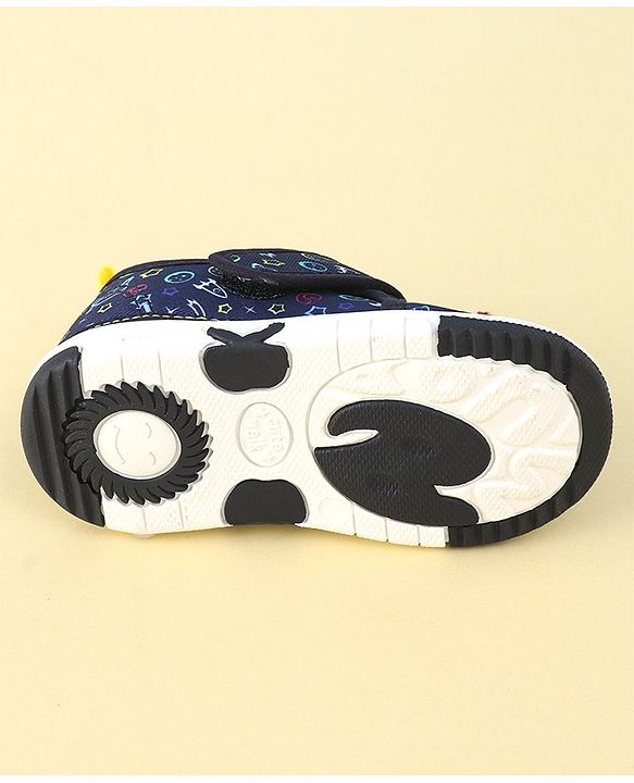 Cute Walk By Babyhug Sandals With Velcro Closure & Space Theme Detailing - Navy Blue