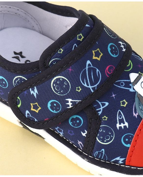 Cute Walk By Babyhug Sandals With Velcro Closure & Space Theme Detailing - Navy Blue