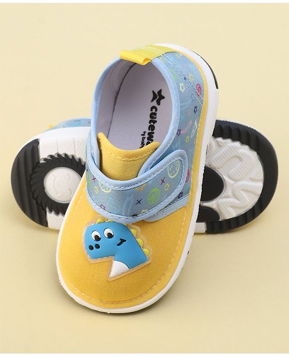 Cute Walk by Babyhug Velcro Closure Sandals with Dino Patch Applique  - Yellow