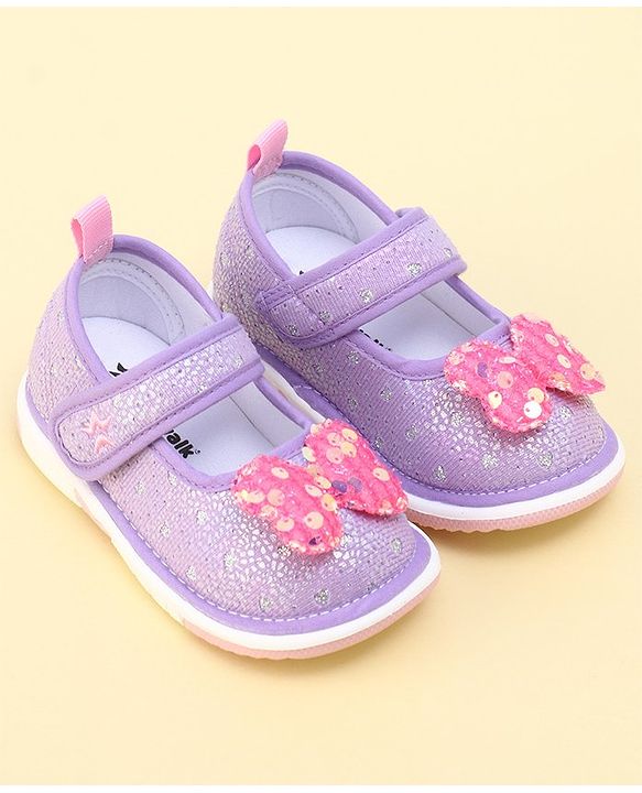Cute Walk by Babyhug Velcro Closure Sandals with Sequin Bow Applique  - Purple