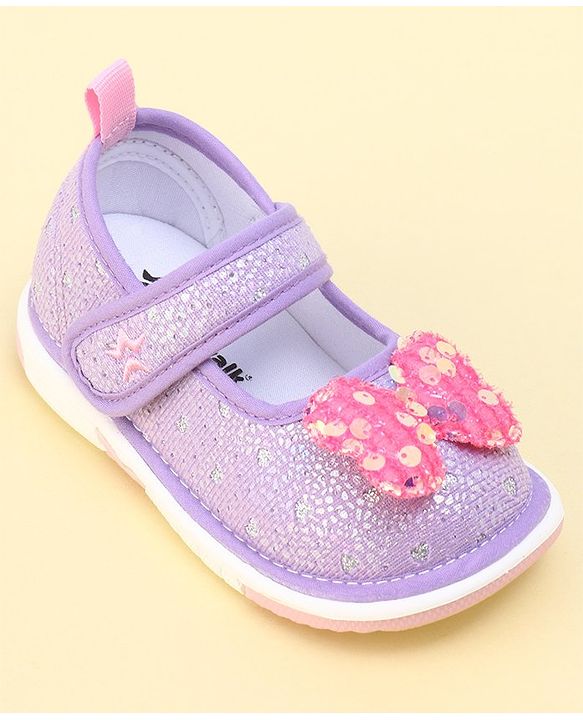 Cute Walk by Babyhug Velcro Closure Sandals with Sequin Bow Applique  - Purple